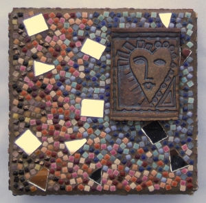 mosaic by Lynn Bridge, including a ceramic heart by Roberta Mitchell